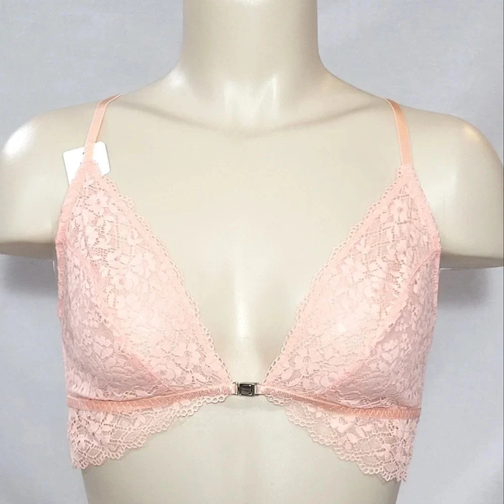 XS X-SMALL Gilligan O'Malley Front Close Lace Y-Back Bralette Peach‎ NWT